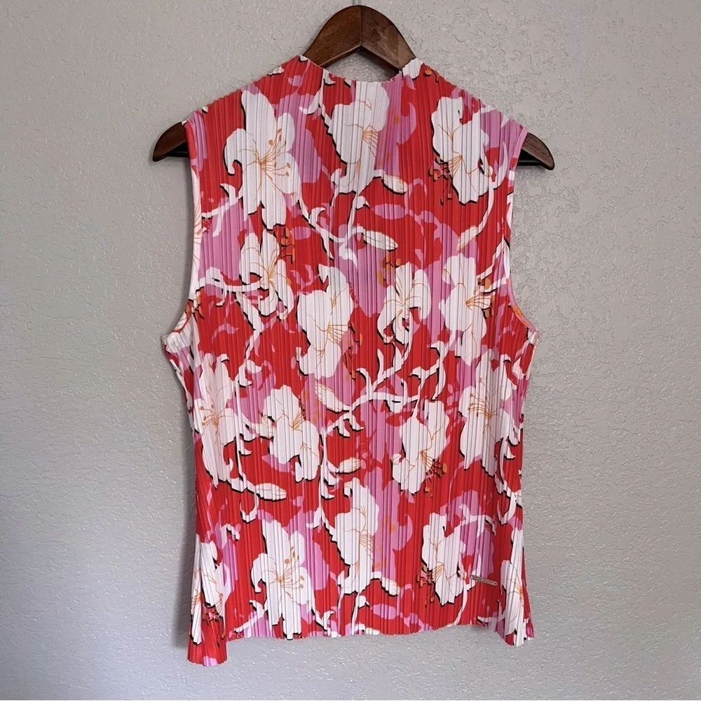 Marc New York Pleated Stretchy Short Sleeeve Blouse Firecracker Lily Size M